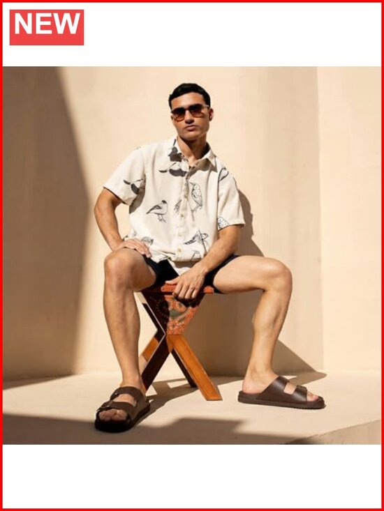 Slip On Slides for Men with Adjustable Straps, Cushioned Footbed and Ridged